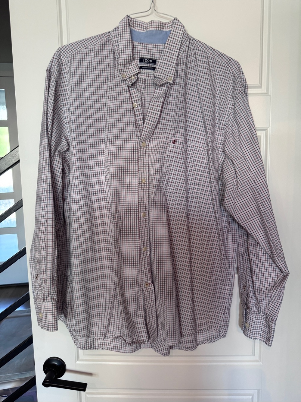 ZOD 120D Men’s XL Performance Button Down Windowpane Dress Shirt Red Blue Check